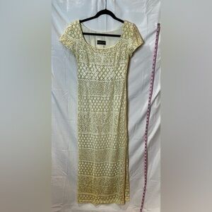 Bari Jay Short Sleeves Square neck Gold Sequin Formal Dress size 7-8 Petite